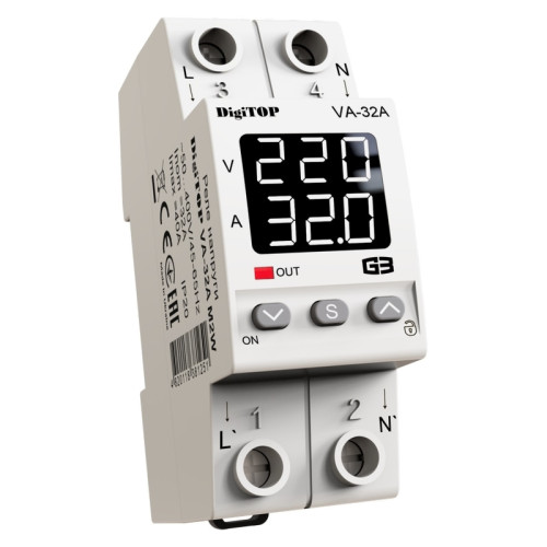Реле напруги DigiTOP VA-32A M2W з контролем по струму